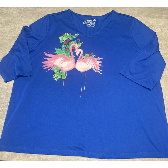 Coral Bay 3X Novelty Christmas Holiday Flamingo Holly Ugly Sweater Comfy V-Neck - Picture 7 of 7
